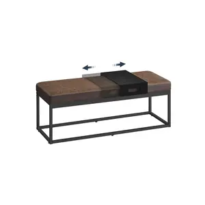 SONGMICSHOME LUIZ Collection - Ottoman Bench with Small Shelf, Walnut Brown