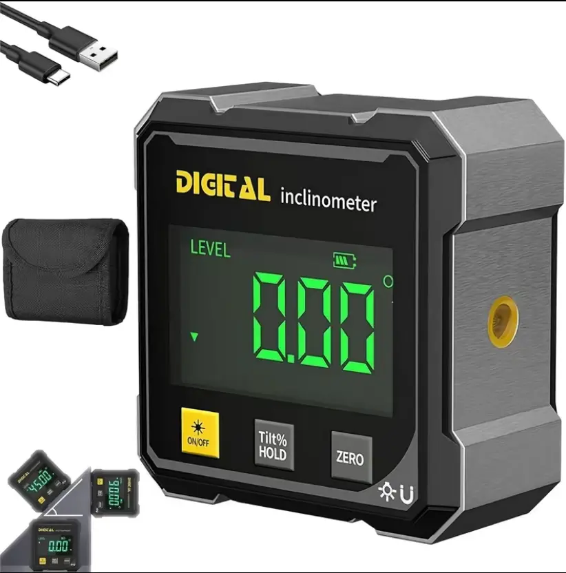 Magnetic Digital Angle Finder Pro with Dual Laser Guide – Premium 360 Degree Attachment, Rechargeable, Four-Sided Magnetic Design for Woodworking and Construction Machinery Tool Home