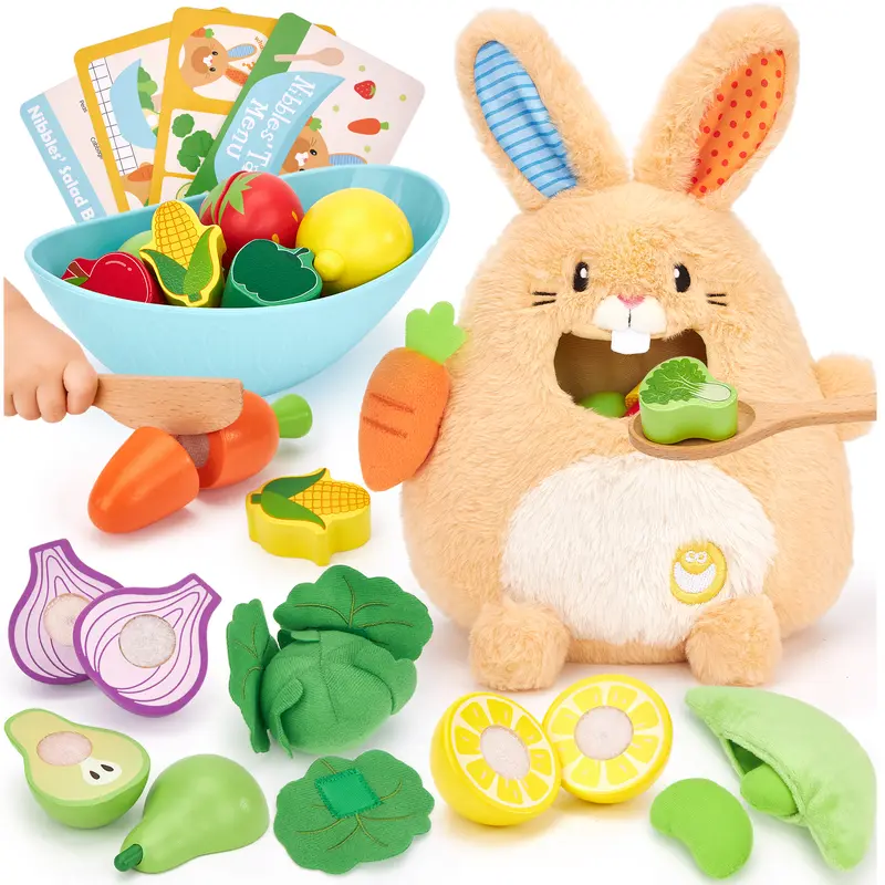 hahaland Wooden Play Food Sets for Kids,Kitchen Pretend Food Toys Play Kitchen Accessories, Cutting Fruits and Vegetables Montessori Educational Learning Toy for Toddlers 18Months+