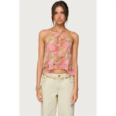 Dragon Lily Layered Chiffon Halter top