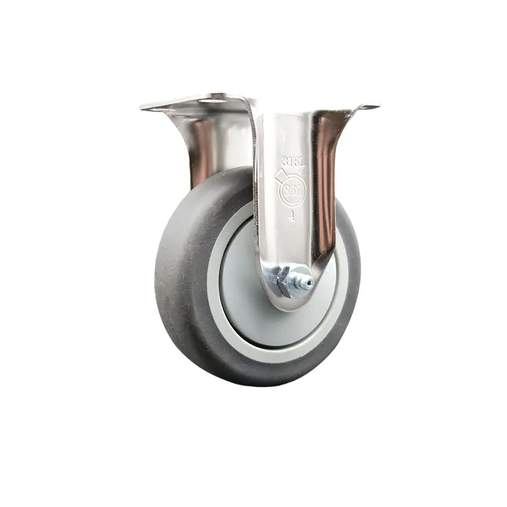 Service Caster SCC-SS31620R414-TPRB Thermoplastic Rubber Rigid Top Plate Caster with 4 in. Gray Caster Wheel - 316 Stainless Steel Caster - 250 lbs Capacity per Caster