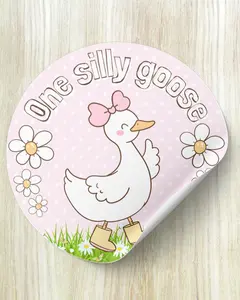 One Silly Goose Stickers - 24 Round Glossy Finish Stickers for 1st Birthday Decorations & Party Favors - Easy Peel-and-Stick Design