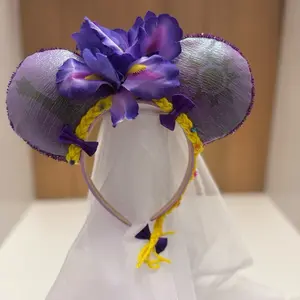 Repunzel Inspired Ears with Floral Accents, Purple Color, and Yellow Trim, Decorative Design for Special Occasions