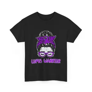 Lupus Awareness Warrior Shirt Women Messy Bun Hair Lupus Fighter Purple Ribbon T-Shirt