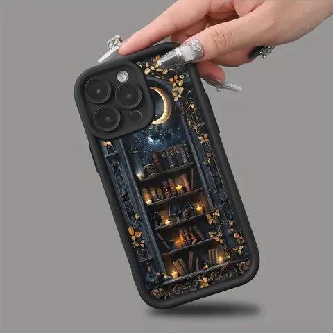 Fashion Minimalist Moon Bookshelf Design Shockproof Ultra-Thin Case, Protective Phone Casing, Anti-Drop Phone Cover for iPhone 17/16/15/14/13/12/11/plus/pro Max