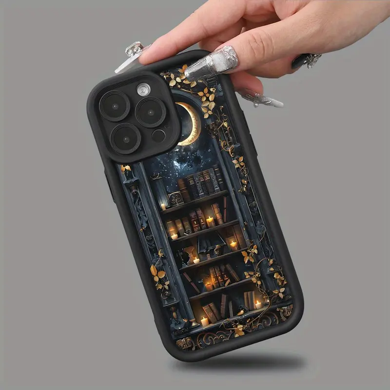 Fashion Minimalist Moon Bookshelf Design Shockproof Ultra-Thin Case, Protective Phone Casing, Anti-Drop Phone Cover for iPhone 17/16/15/14/13/12/11/plus/pro Max