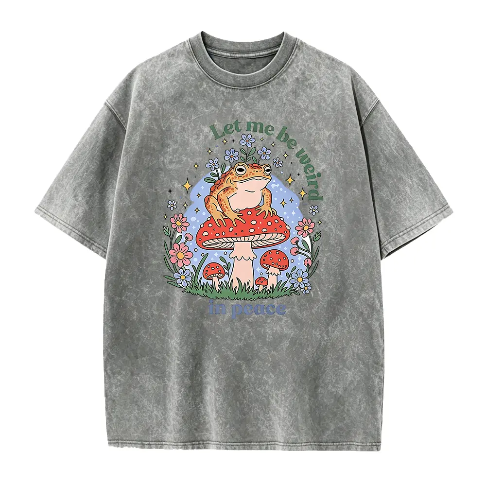 Men's Soft Smooth Seamless Cotton Short-Sleeve Tshirt Top - Weird Frog Print, Cottagecore Mushroom Graphic Casual Tee, Mushroom Motif