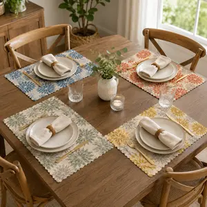 Stylish 4-Pack Fall Floral Placemat Set, 12x18 in Washable Non-Slip Tableware for Thanksgiving, Kitchen Decor