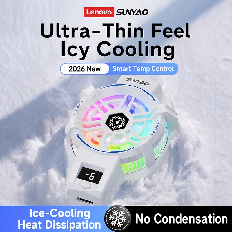 Lenovo SUNYAO SR005 Clip-On Phone Cooler, Fast Semiconductor Cooling for Gaming & Live Streaming, 4-Level Adjustable Cooling, RGB Lighting, Lightweight Portable Design, Secure Clip-On Fit, Rapid Heat Dissipation for iPhone & Android Smartphones