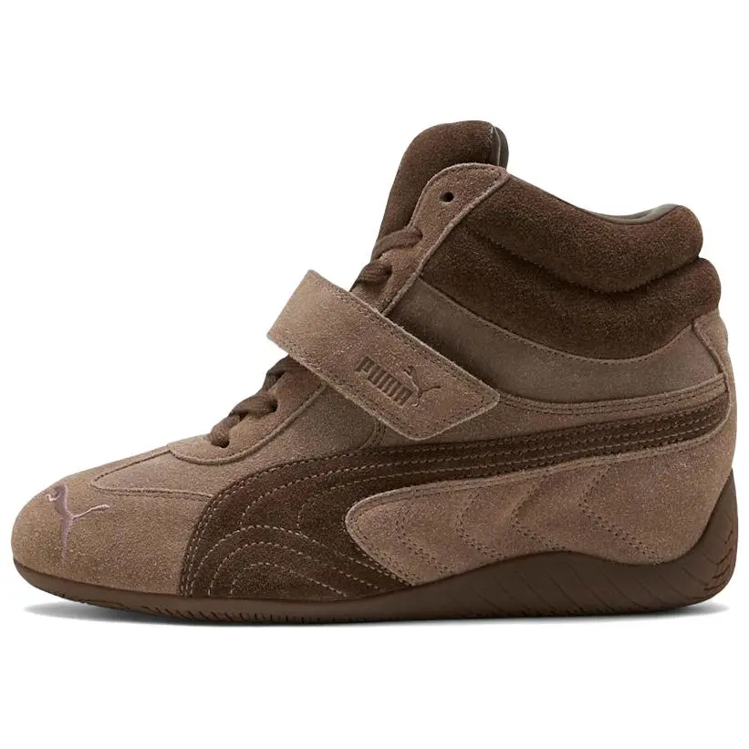 Puma Speedcat Wedge Shoe for Women, Casual Round Toe with Durable Rubber Sole and Velcro Closure in Totally Taupe Chocolate, Shoes, Hook & Loop