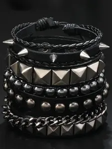 Punk Style Rivet & Beaded & Braided Decor Layered Bracelet Set, Stackable Bracelets, Fashionable Adjustable Bracelet for Party, Daily Clothing Decor, Versatile Accessory, Trendy All-match & Exquisite Jewelry for Gift