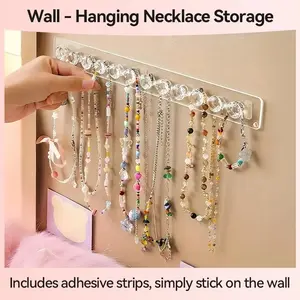 Wall-Mounted Necklace Organizer Rack, Transparent Jewelry Storage Box, Beauty Organizer, Home Display Stand for Necklaces Bracelets Rings, Accessories Box, 1 Piece Set