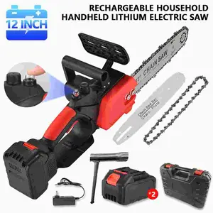 12" 21V Cordless Brushless Chainsaw - High-Capacity 2-Pack Battery Included, Ideal for Wood Cutting, Tree Trimming, and Garden Maintenance