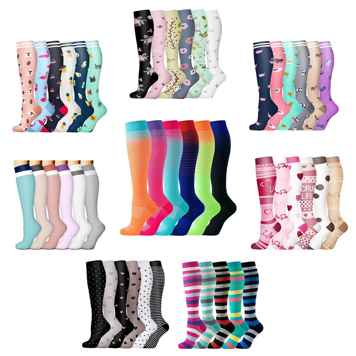 Compression Socks - 6 Pairs of Anti-Slipping and Friction Design Cotton Socks for Running and Sports Breathable Performance