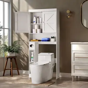Over The Toilet Storage Cabinet For Bathroom With Adjustable Shelf, White Finish, Tall Space Saving Design, Durable MDF Construction, Easy Assembly, Includes Mounting Hardware, Ideal For Small Bathrooms, 67.4 Inches High