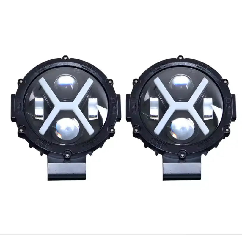 7 Inch Round LED Headlight, X-Shaped Halo DRL High Low Beam Headlamp, Waterproof Offroad Driving Light Pod, Universal Replacement Lamp for Motorcycle, Truck, 4x4 SUV ATV sohochic