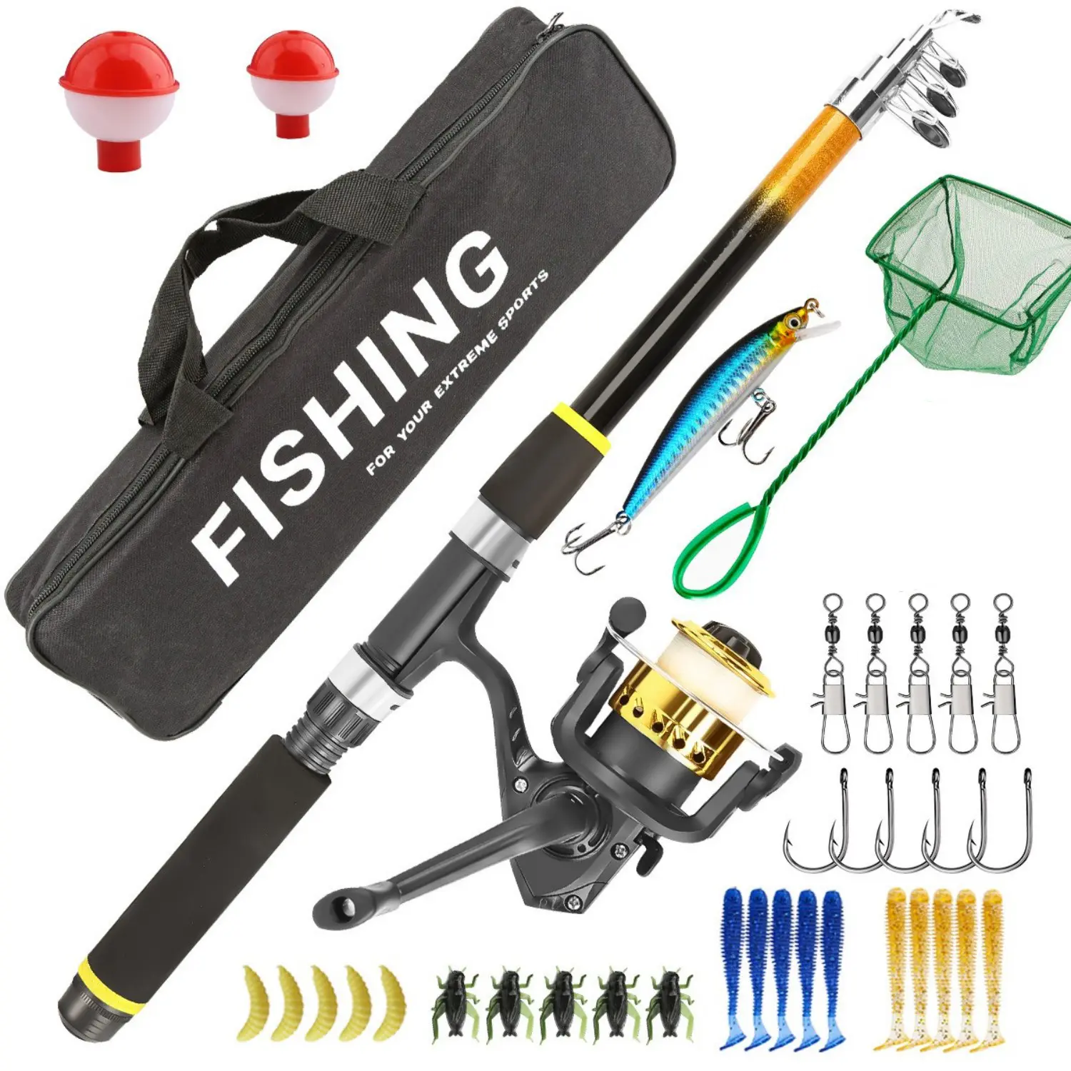 71'' Telescopic Fishing Rod Pole Reel Combo Fishing Gear Lure Set Fishing Accessories