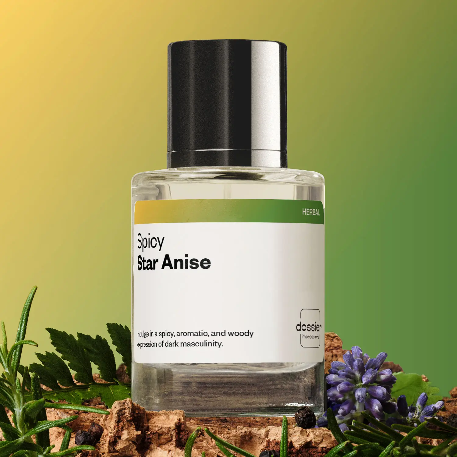 Spicy Star Anise, Dossier, Men Perfume, Eau de Parfum, 50ml, Pink Pepper, Pineapple, Star Anise, Cardamom, Lavender, Clove, Oakmoss, Vetiver