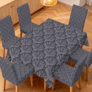4/5/6/7pcs Leafy Shell Formation Dining Chair Slipcover And Tablecloth Set, Easy Care & Clean, Fits Dining Room, Outdoor Dining, Picnics, Kitchen, Indoor Dining, Stylish Decor, All Seasons & Ideal Gift