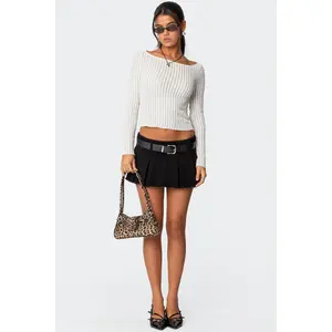 Washed Denim Pleated Micro Skort