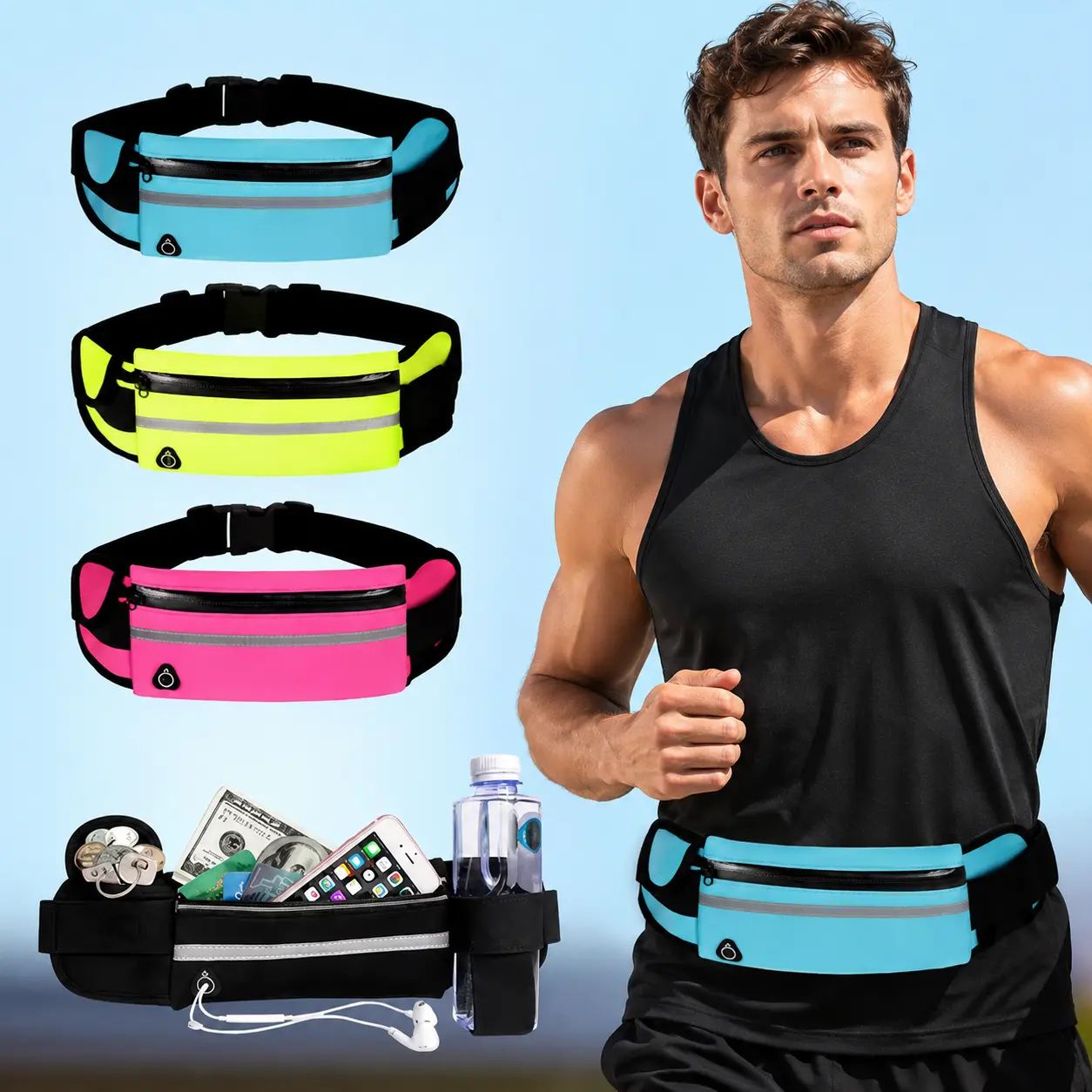 Outdoor Running Waist Bag for Men Women, Sports Belt Bag, Lightweight Fanny Pack, Hidden Travel Waist Pack for Gym Jogging Hiking Cycling Fitness tote