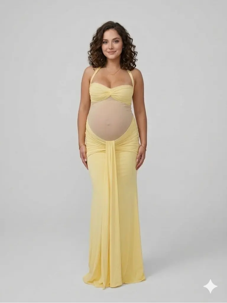 Women's Maternity Ruched Halter Maxi Dress, Elegant Sleeveless Bodycon Gown for Baby Shower, Wedding Guest, Pregnancy Outfits, Maternity Wear, Baby Shower Dress, Dress The Bump