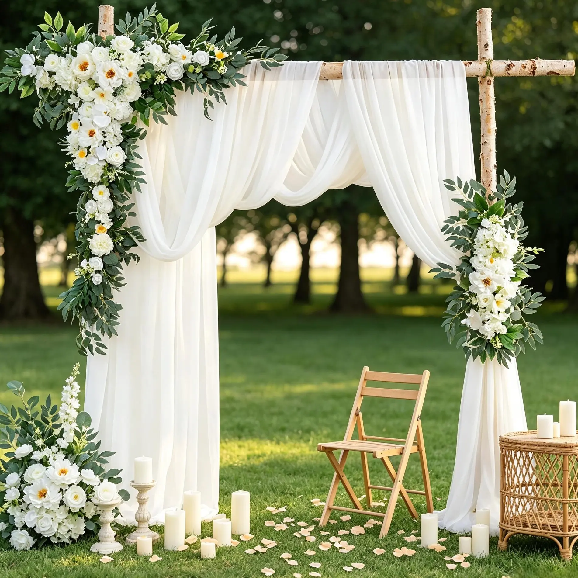 TINGE TIME Extra Large Fade-Proof Ivory Wedding Arch Flowers Garland Set - 5pcs Deluxe Synthetic Bloom Peonies Swag, 3 Sheer Drapes, Realistic Silk Arrangements with Floral Foam Ornaments, Decorative Wreaths & Swags for Wedding Arbor Backdrop, Home Decor,