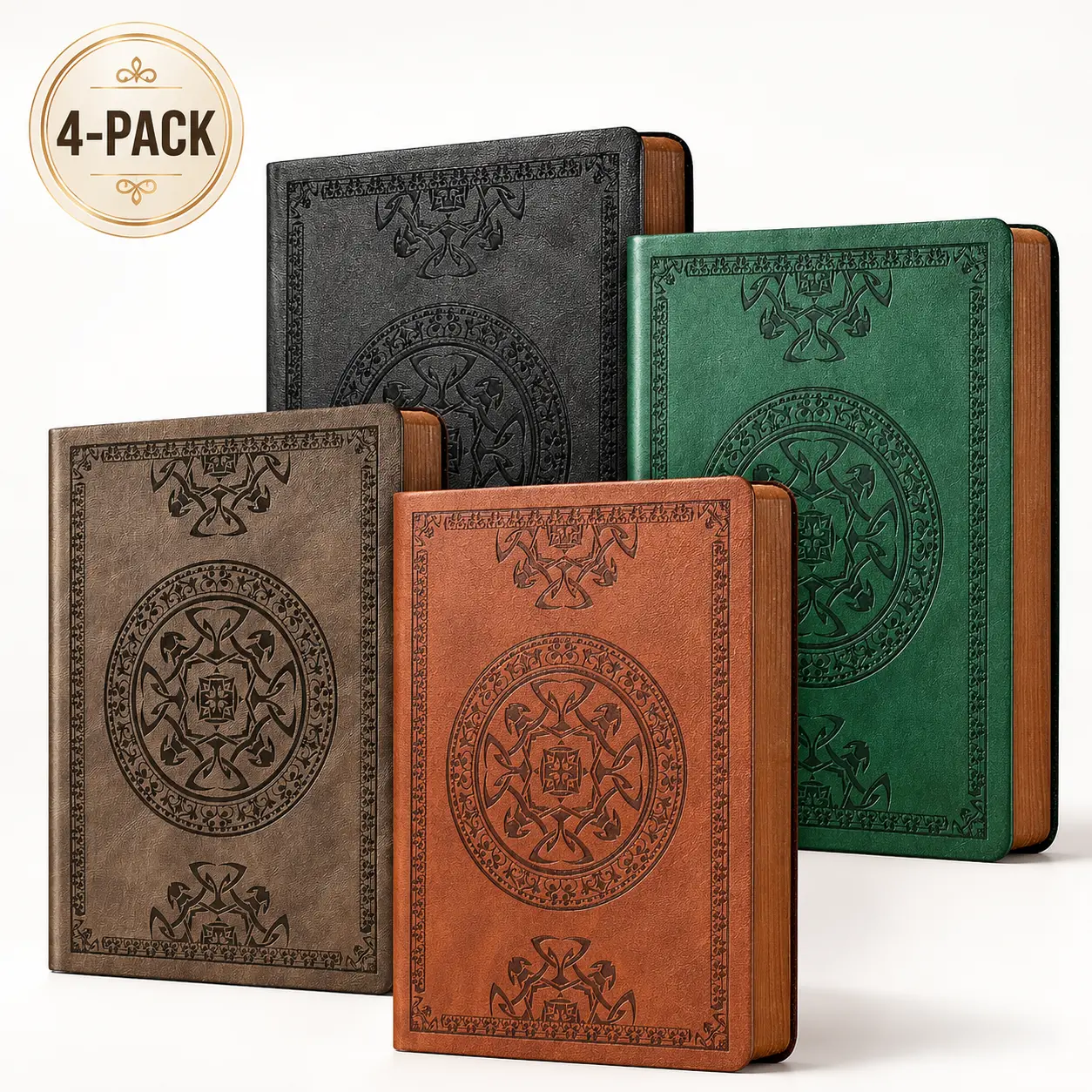 CAGIE 4-Pack Vintage Softcover A5 Embossed Leather Journals, 288-Page Notebooks for Writing - Office Accessories, Unique Gifts for Men and women (Father's Day, Dad, Boyfriend), Father's Day Gifts grimoire journal school supplies student gift