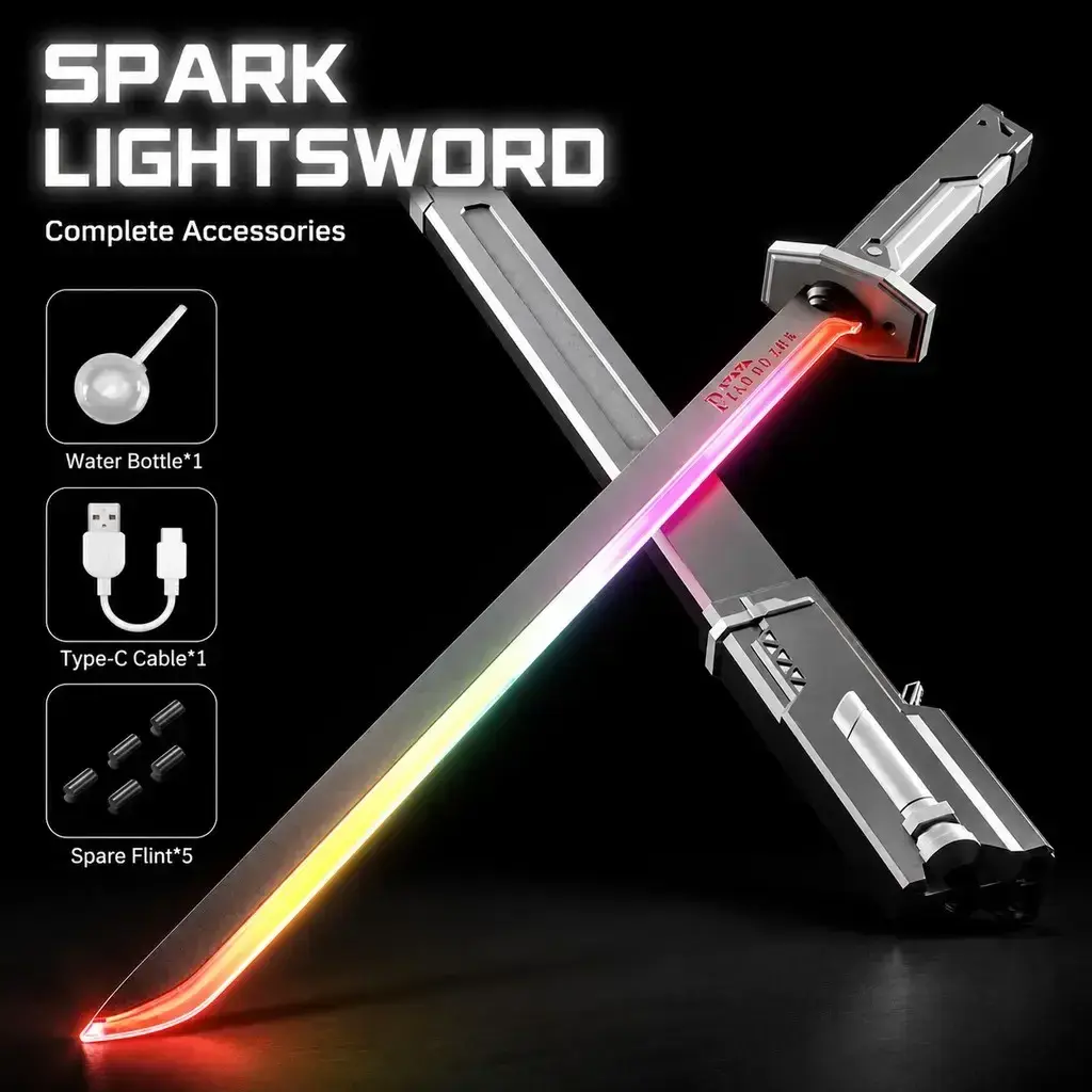 Kids Retractable RGB LED Light Saber Toy, Colorful Light-Up Samurai Blade with Sound Effects, Portable Ages 12+ Role-Play Battle Toy for Boys Holiday & Birthday Party Favors