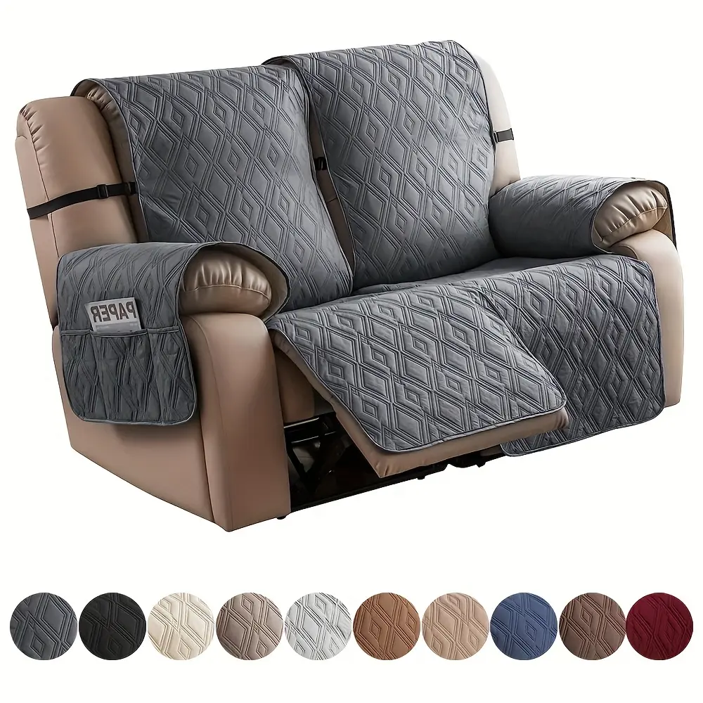 Waterproof Loveseat Recliner Cover, Non Slip Split Loveseat Covers for Lounge Chair with Elastic Straps, Washable Furniture Protector
