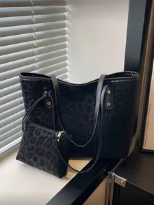 New Large Capacity Leopard Print Faux Leather Tote Bag, Dual Handle Design, Commute Work School, Casual Business Style, Young Women