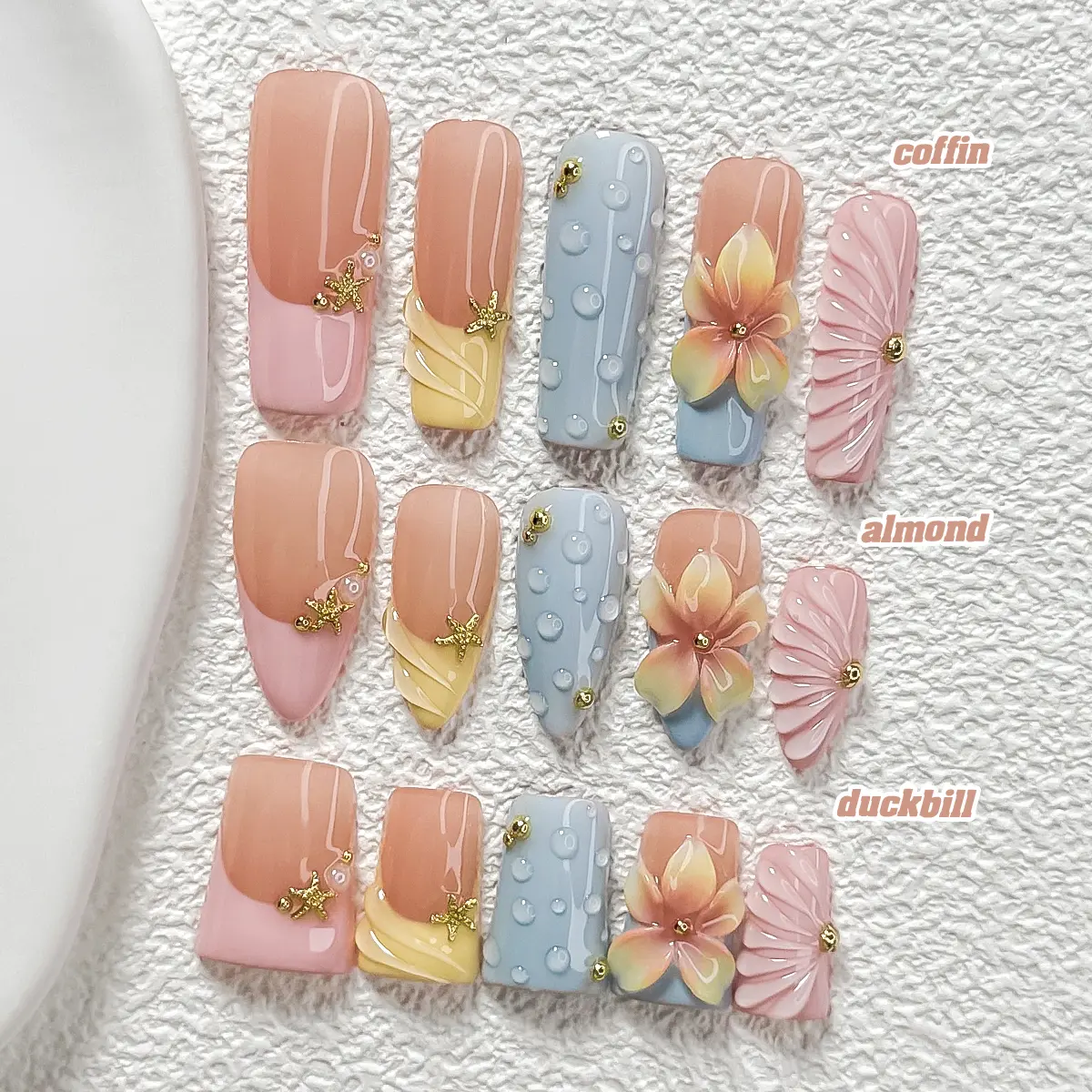 Live | CuraTique | Seashell Glow 10PCS Handmade Press On Nails REUSABLE 3D Gel Spring 2026 / Light Luxury、Lovely、Gorgeous