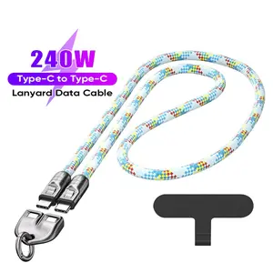 2 in1 Detachable Phone Lanyard Charging Cable 240w Fast Charging Type-C USB Data Cable Mobile Phone Anti-lost Phone Case Wris Accessory Cord
