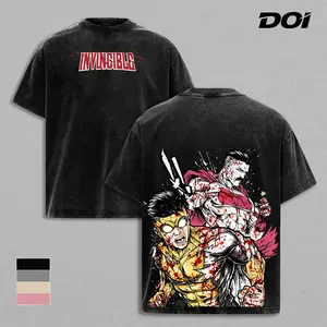 Mark Grayson vs Omni-Man – Invincible Brutal Fight Graphic Tee, Vintage Washed Superhero Shirt, Father vs Son Battle Scene Design, Blood Splatter Comic Style Print, Unisex Streetwear Heavyweight Cotton Tee, Gift for Invincible Fans