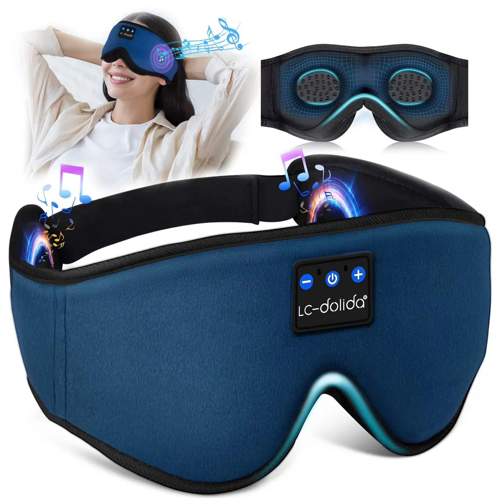 Smart Wireless Bluetooth Sleep Mask with Ultra-Thin Speakers, Blackout 3D Design, Comfortable for Side Sleepers – Ideal for Sleeping & Travel (Wireless Eye Mask for Relaxation), Smart Sleep Mask