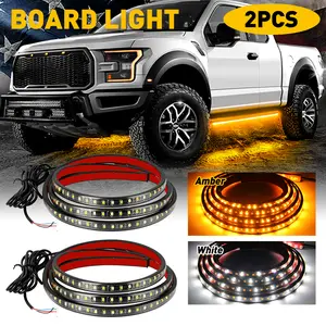2pcs Running Board Side Step LED Light Amber White Turn Signal DRL Strip Bar