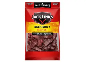 Jack Link's Beef Jerky, Teriyaki, ½ Pounder Bag - Flavorful Meat Snack, 11g of Protein and 80 Calories, Made with Premium Beef - 96 Percent Fat Free, No Added MSG or Nitrates/Nitrites