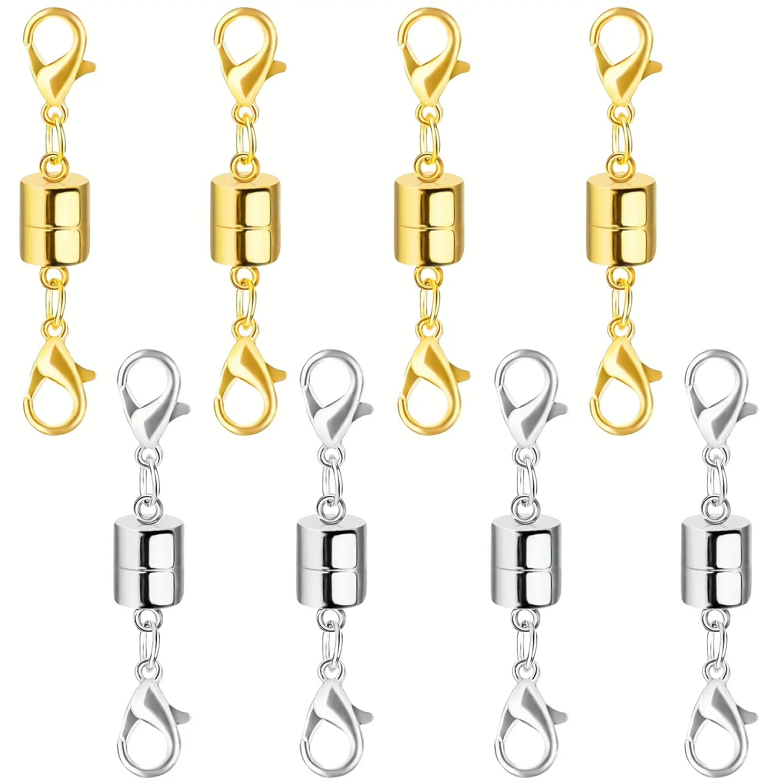 8PCS Magnetic Necklace Clasp with Lobster Clasp,Gold and Silver Magnetic Jewelry Clasps for Necklace Extender Bracelet Closures