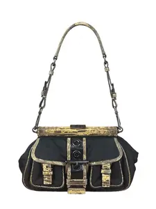 Pre-owned PRADA Lizard Shoulder Bags Vintage Tessuto Lucertola Black Shoulder Bag