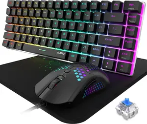AK33 Wired Mechanical Gaming Keyboard, Rainbow LED Backlit, 12K DPI Ultralight Gaming Mouse, Large Mouse Pad, 3 in 1 Value Combo Set