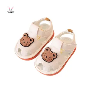 Cute Bear Squeaky Sandals Soft EVA Sole Non-Slip Toddler Newborn First Walking Summer Shoes