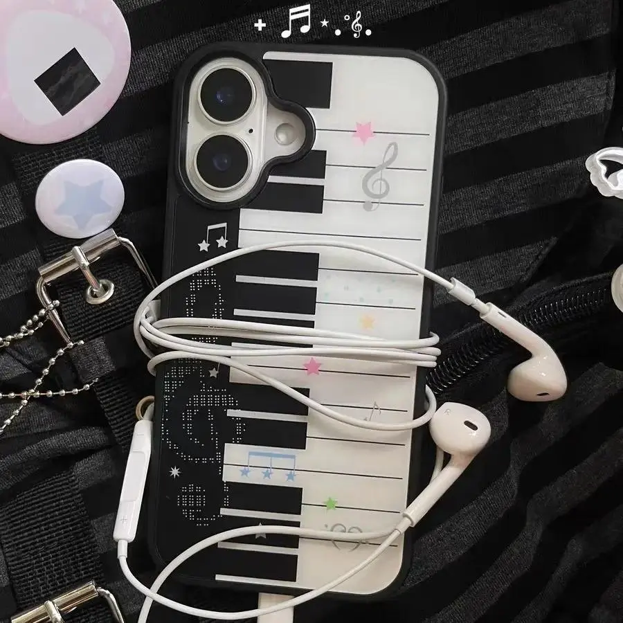 Korean Ins Art Piano Key Notes Creative Exquisite Cute Unique Artistic Design Phone Case for IPhone 17 16 15 14 13 12 11 Pro Max Plus Air Y2K Cover  Protective Drop-proof Retro Stylish Holiday Gift