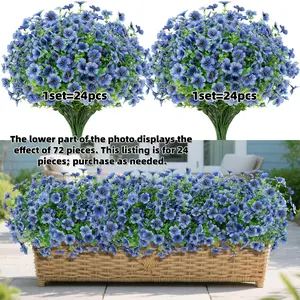 24 Bundles Artificial Flowers for Outdoors, Artificial Flower Set, Fake Flowers Artificial Plants, Colorful Daisy Eucalyptus, Decorative, UV Resistant, Blue, Garden Patio Porch Decor