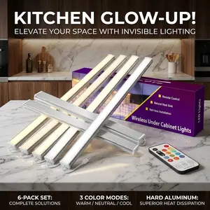 6-Pack Wireless Under Cabinet Lights - 3 CCT LED Light Bar with Remote Control. Rechargeable Magnetic Closet Light for Kitchen, Wardrobe. Hard Aluminum Bar for Superior Heat Dissipation lamp outdoorfun