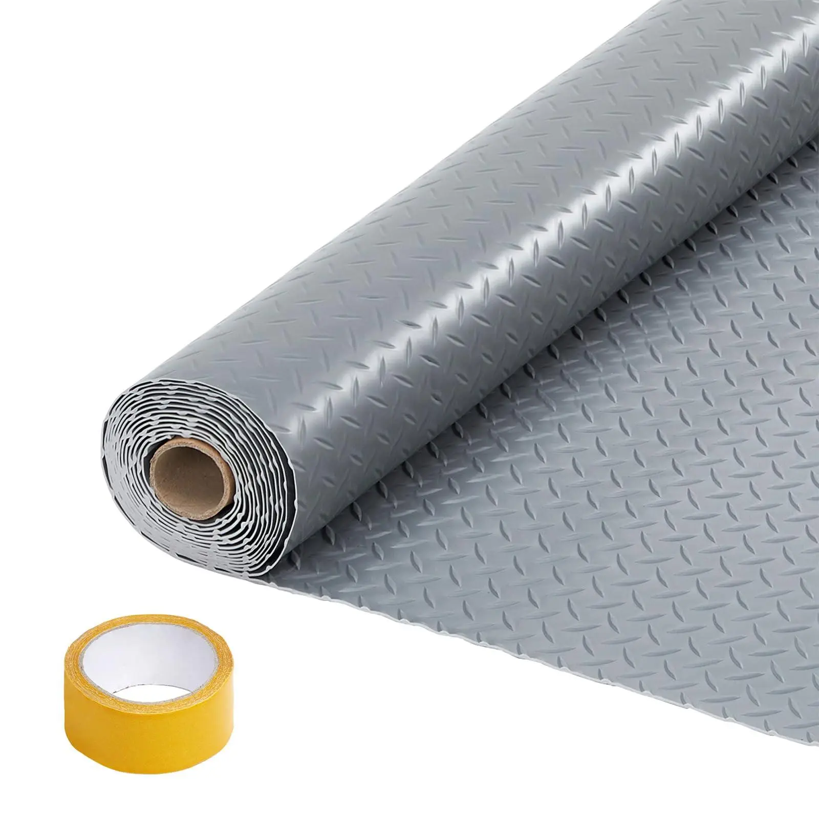 Gaomon Thickened PVC Rubber Garage Floor Mat, 7.5x17 ft Easy Unroll Roll, 2mm Thick Non-Slip Diamond Plate with Raised Textures, 33FT Tapes for SUV Car Parking, Indoor Leak-Proof Floor Protector
