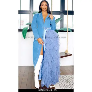 About It | Ruffle Detail Blazer Dress - Denim