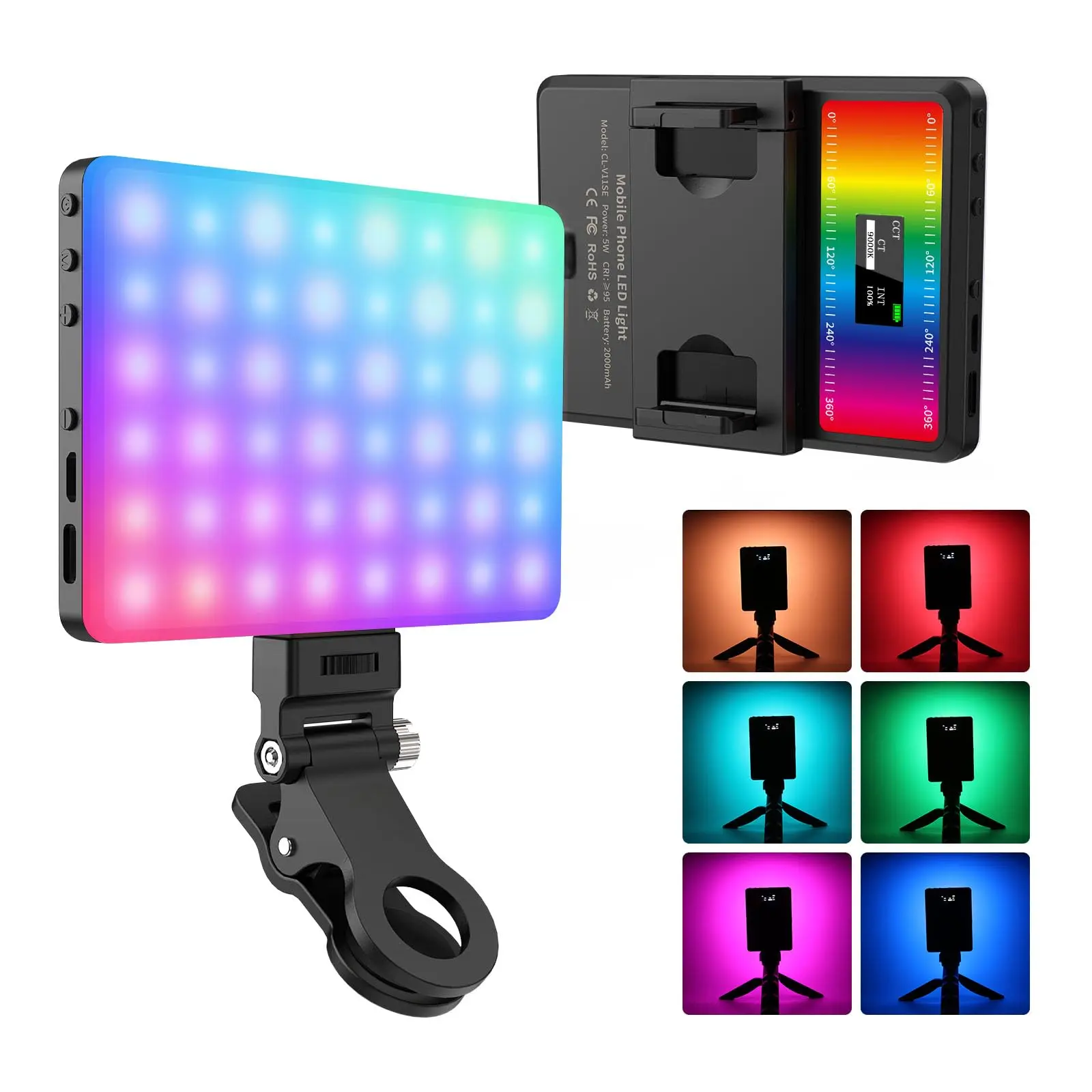 Selfie Light with Phone Holder & Light Clip, 1 Count Led Fill Light Video Lighting Video Fill Lamp RGB Phone Light with 24 Light Effect, Full Color Light For Tablet, Laptop, Video Conference, Party Video