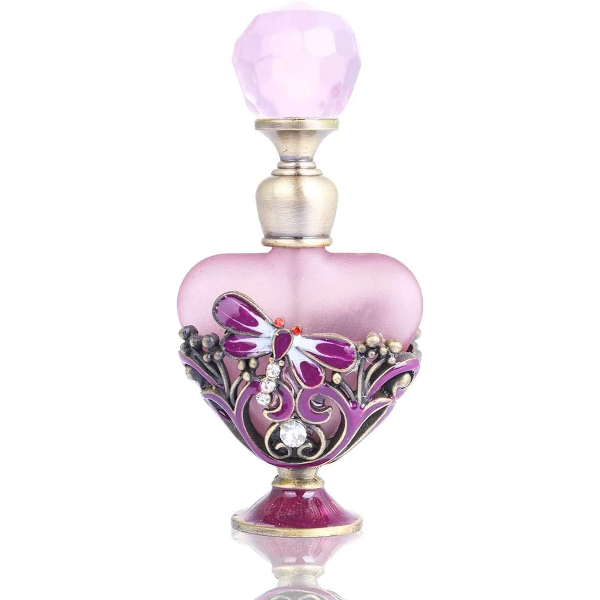 YU FENG Vintage Dragonfly Pewter and Glass Perfume Bottle with Diamand, Empty Refillable Mini Perfume Bottle YUFENG CRAFTS MANUFACTURE CO.,LTD