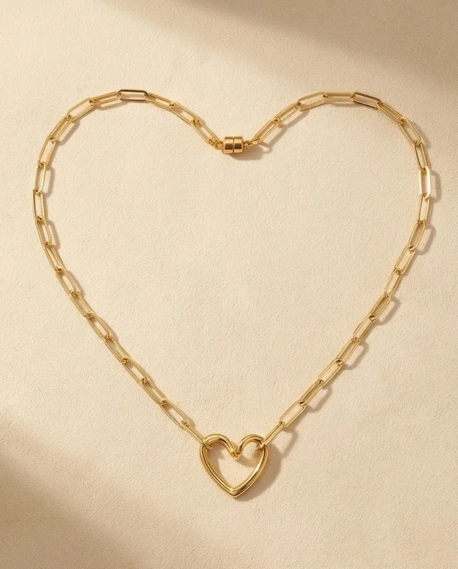 Minimalist Unisex 15-Inch Gold Filled Devotion Choker, Floating Heart Necklace for Adults' Daily Wear, 15 Inches, Magnetic Clasp, Heart Pendant
