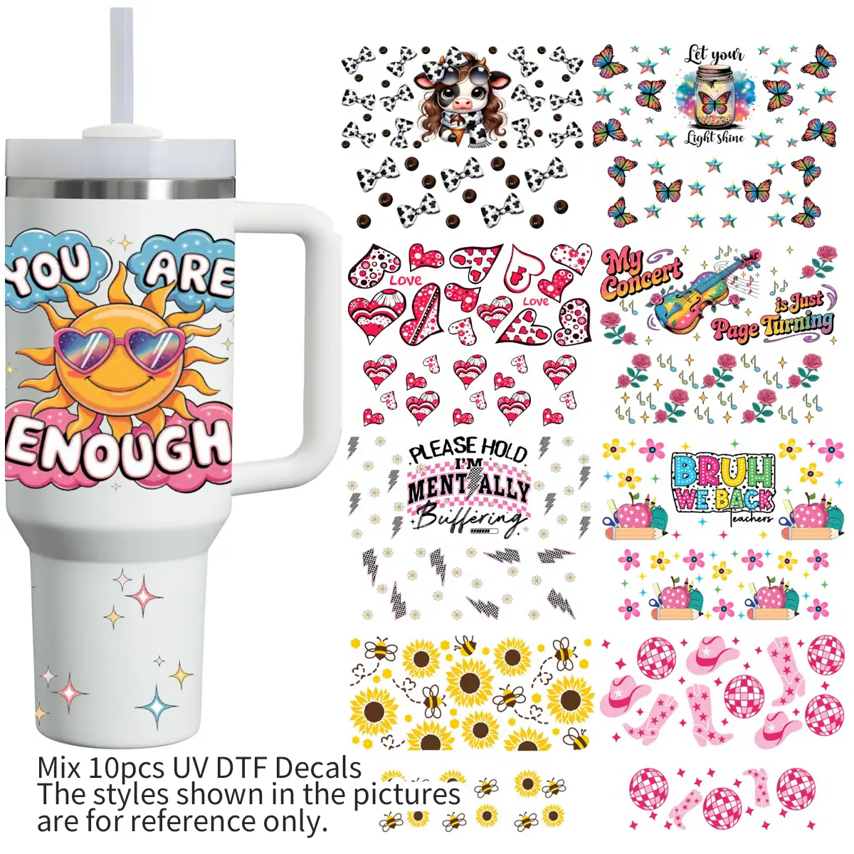 Random 10pcs 40oz Tumbler Sticker Pack -  Cute Cartoon Characters, Fun & Unique Designs for Your Cup summerwins